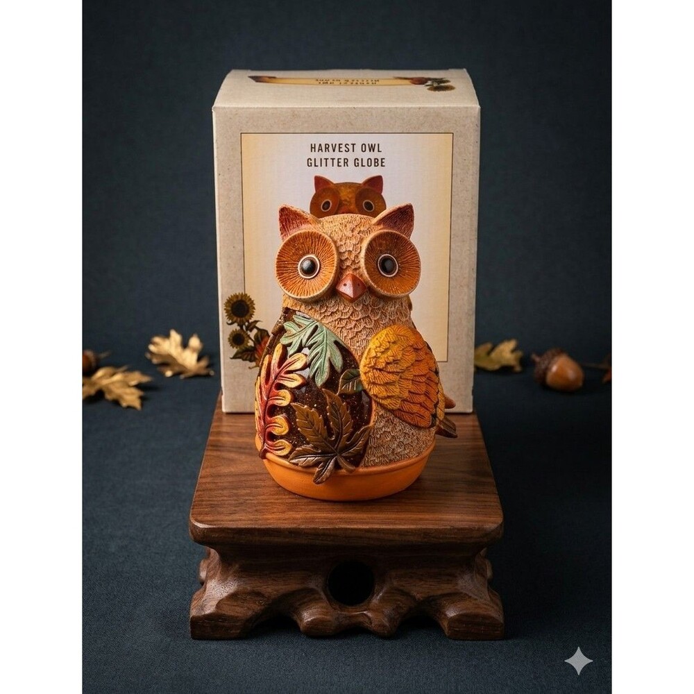 NEWCracker Barrel Harvest Owl Glitter Globe Lighted Fall Autumn Decor New in Box